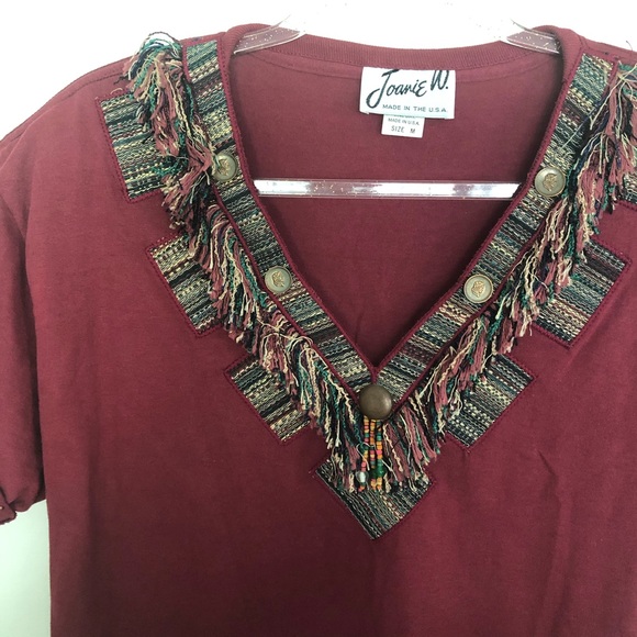 Vintage Joanie W western fringe bead stud top tee - Picture 6 of 6